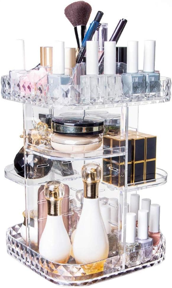Weiai 360 Degree Rotating Makeup Organizer, Adjustable Acrylic Carousel Cosmetic Display Storage - Vanity, Bathroom, Countertop and Dresser