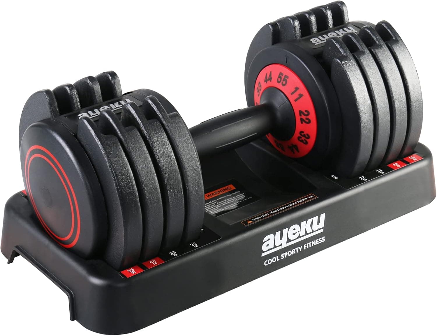 Ayeku Adjustable Dumbbell Men and Women with Anti-Slip Metal Handle,Fast Adjust Weight by Turning Handle 55LB Dumbbell Suitable for Full Body Workout Fitness