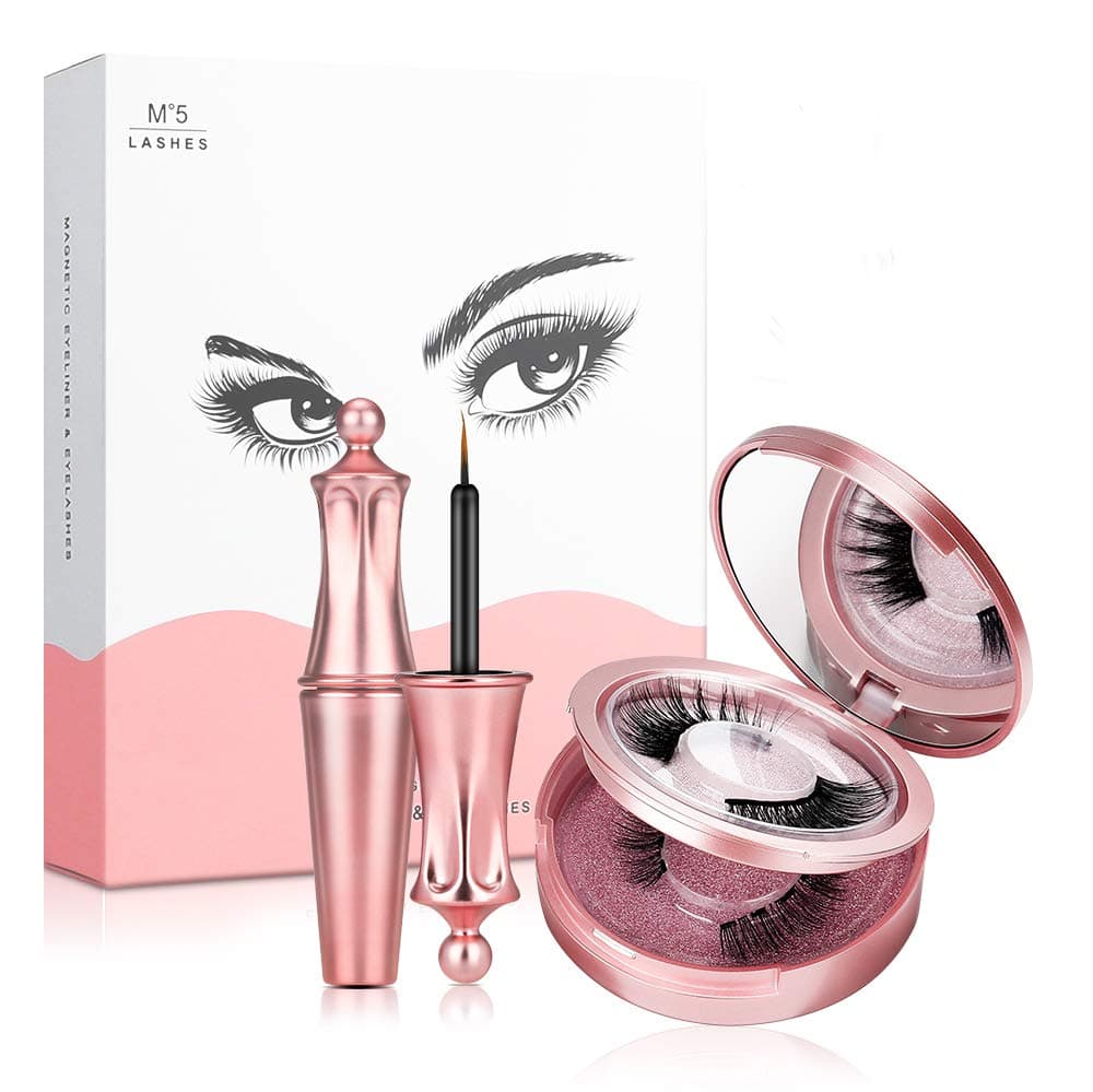 Magnetic Eyeliner and Lashes Kit, Villsure 2 Pairs of Reusable 3D Magnetic Eyelashes Natural Look, No Glue False Lashes Pack with Eyelash Tweezer | Soft | Waterproof | 2 Styles