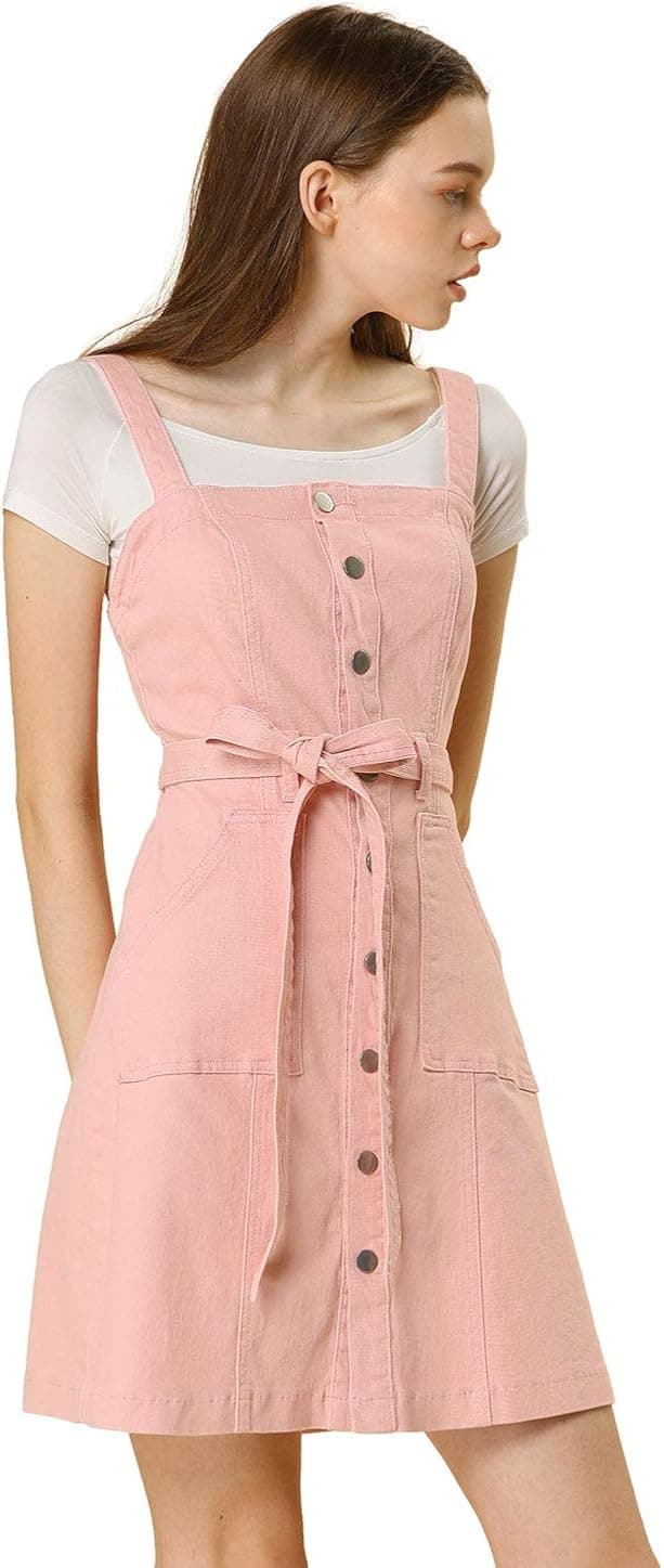 Allegra K Women's Classic Adjustable Strap A-Line Overall Denim Dress