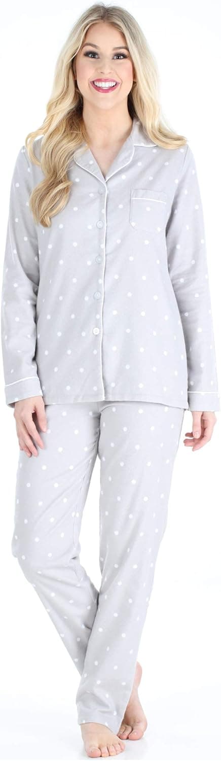 PajamaMania Women's Cotton Flannel Long Sleeve Button-Down Pajamas PJ Set