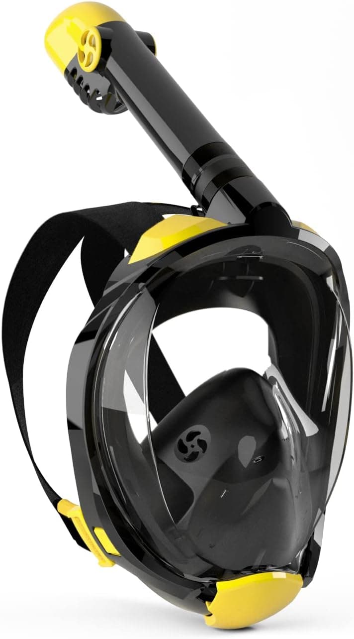 OUSPT Full Face Snorkel Mask, Snorkeling Mask with Detachable Camera Mount, Panoramic 180 Degree View Upgraded Dive Mask with Safety Breathing System, Dry Top Set Anti-Fog Anti-Leak for Adult&Kids