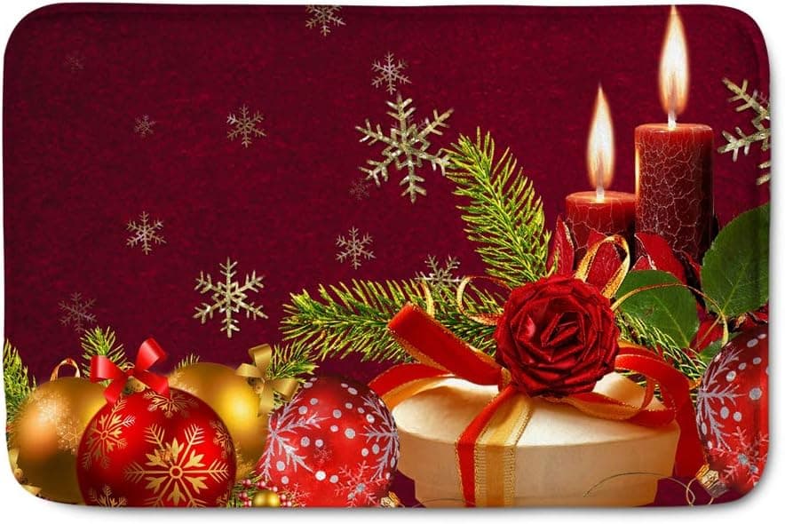 POLERO Doormats Entrance Mat Unique Design Doormat Home Office Decorative Custom Xmas Merry Christmas Snowflake Red Background Pattern Print Mat Indoor Front Door Mats Floor Mat Rug