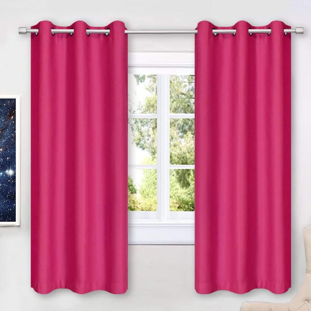 HUTO Blackout Bedroom Window Curtains Drapes - Antique Copper Thermal Insulated Privacy Protect Curtains Drpaeries for Living Room, 2 Panels, 42 x 63 Inch, Hot Pink