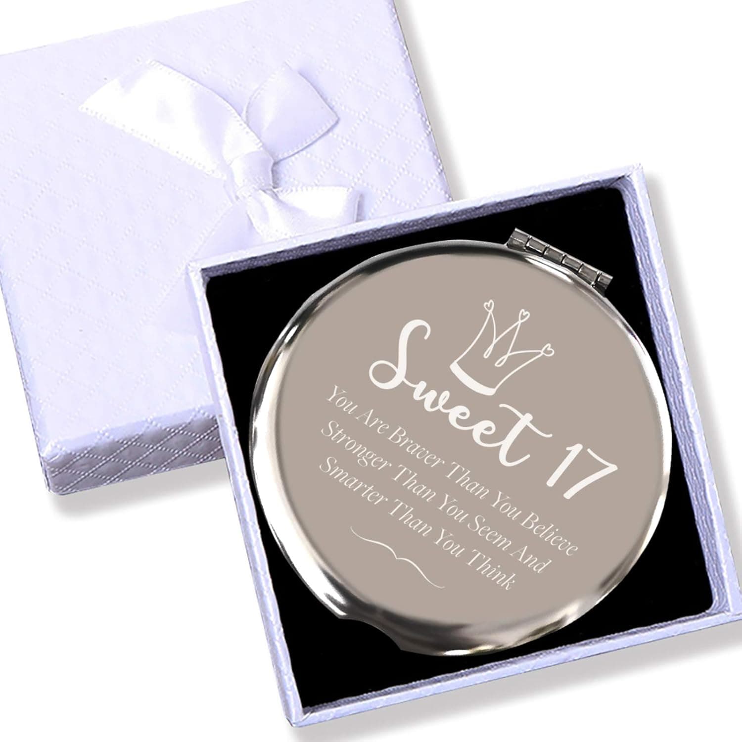 Blue Leaves 17th Birthday Gifts for Girls, Sweet 17th Birthday for Bestie Sister Daughter BFF, Stainless Steel Mirror