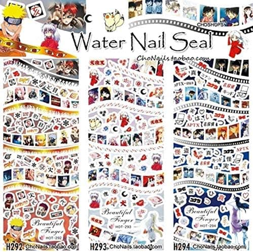 3 Sheets/Lots Nail Stickers Decals Cartoon Naruto Nail Stickers Water Transfer Nail Art Decals Trendy Full Nail Wraps Women Girls Fingers