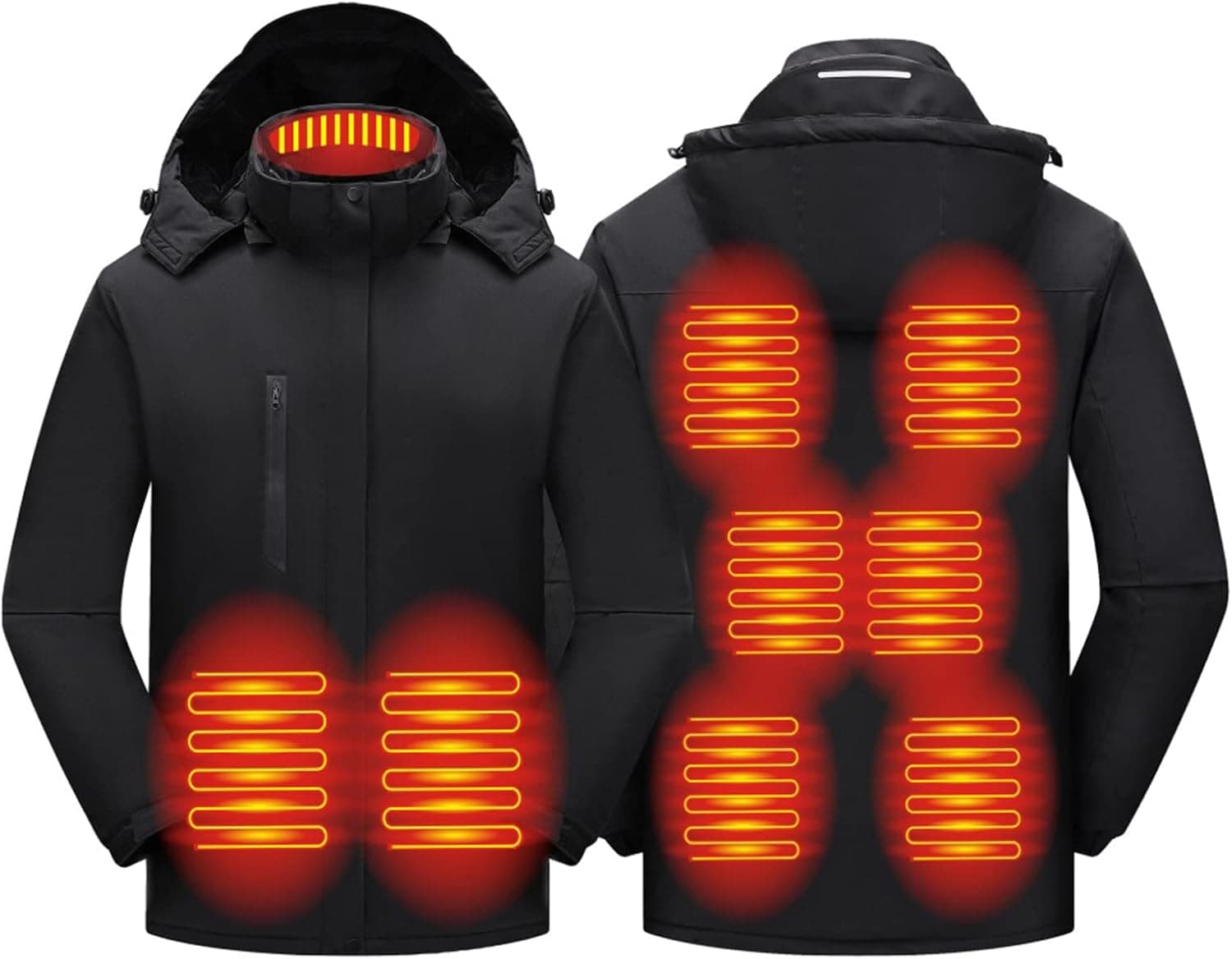 TAMEYA Mens Heated Jackets Detachable Hood, Washable Lightweight Zip Winter Jackets Coat, 3 Heating Levels & 9 Heating Zones