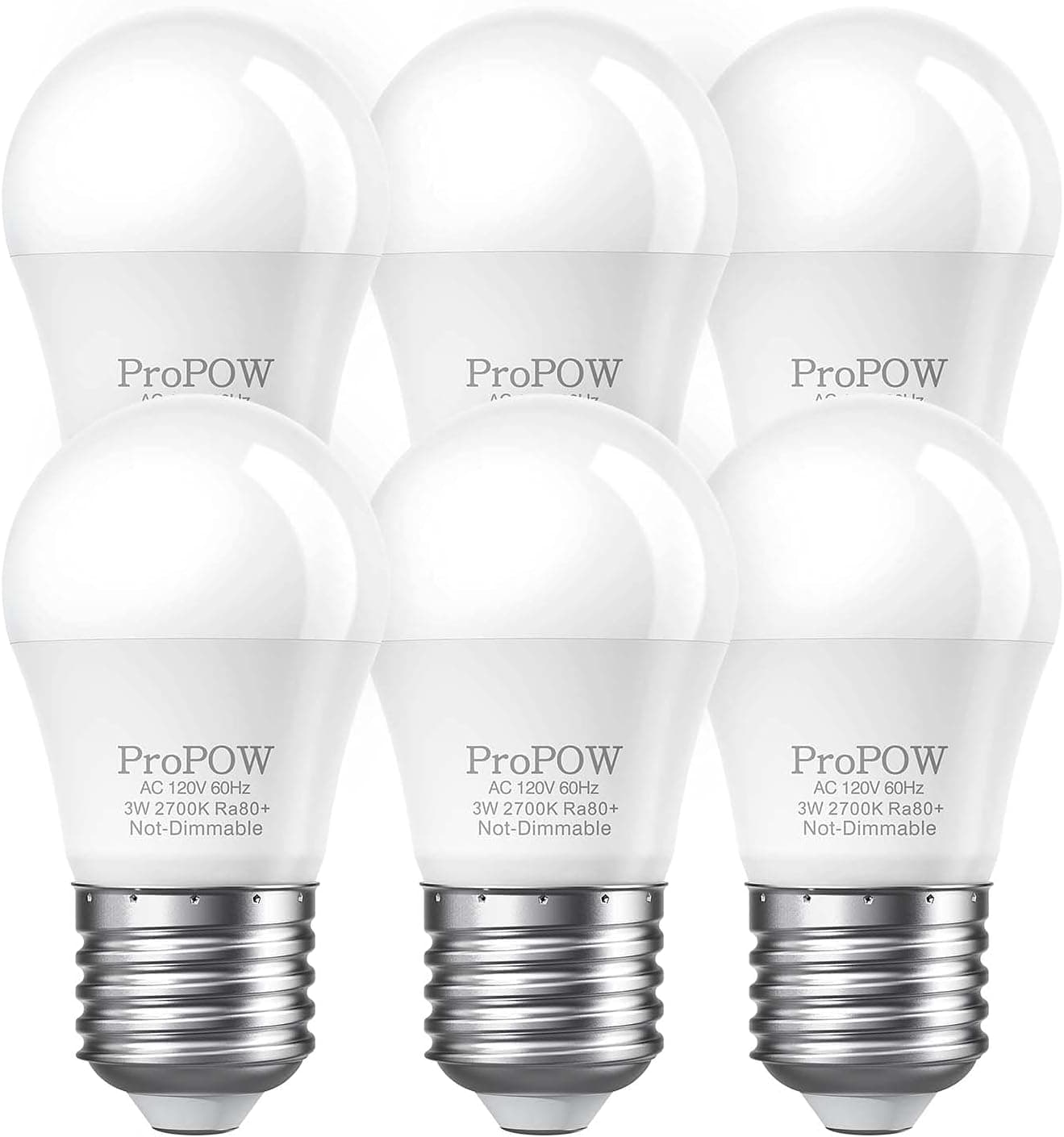 ProPOW 3W LED Bulb Equivalent 25 Watt Light Bulbs, A15 LED Light Bulb Soft White 2700K Energy Saving Low Watt Light Bulbs, E26 Base Bulb for Home Bedroom(6-Pack)