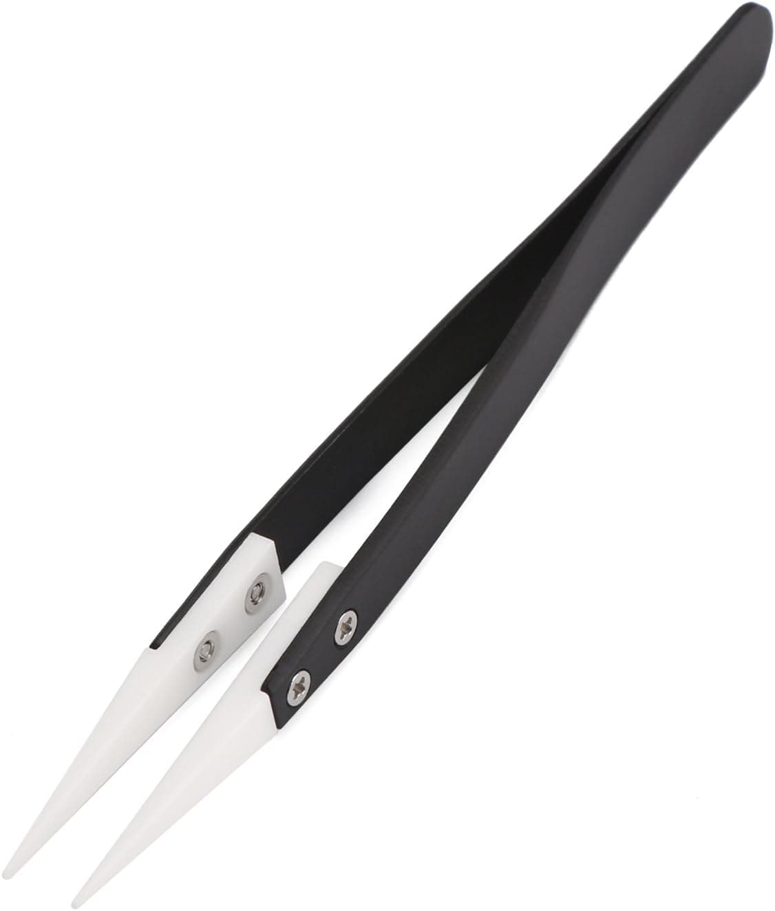 DROK High-Temperature Resistant Ceramic Tweezers Heat Resistant Acid and Alkali Resistant and Anti-Magnetic Ceramic Tipped Tweezers with Black Handle and White Pointed Tips