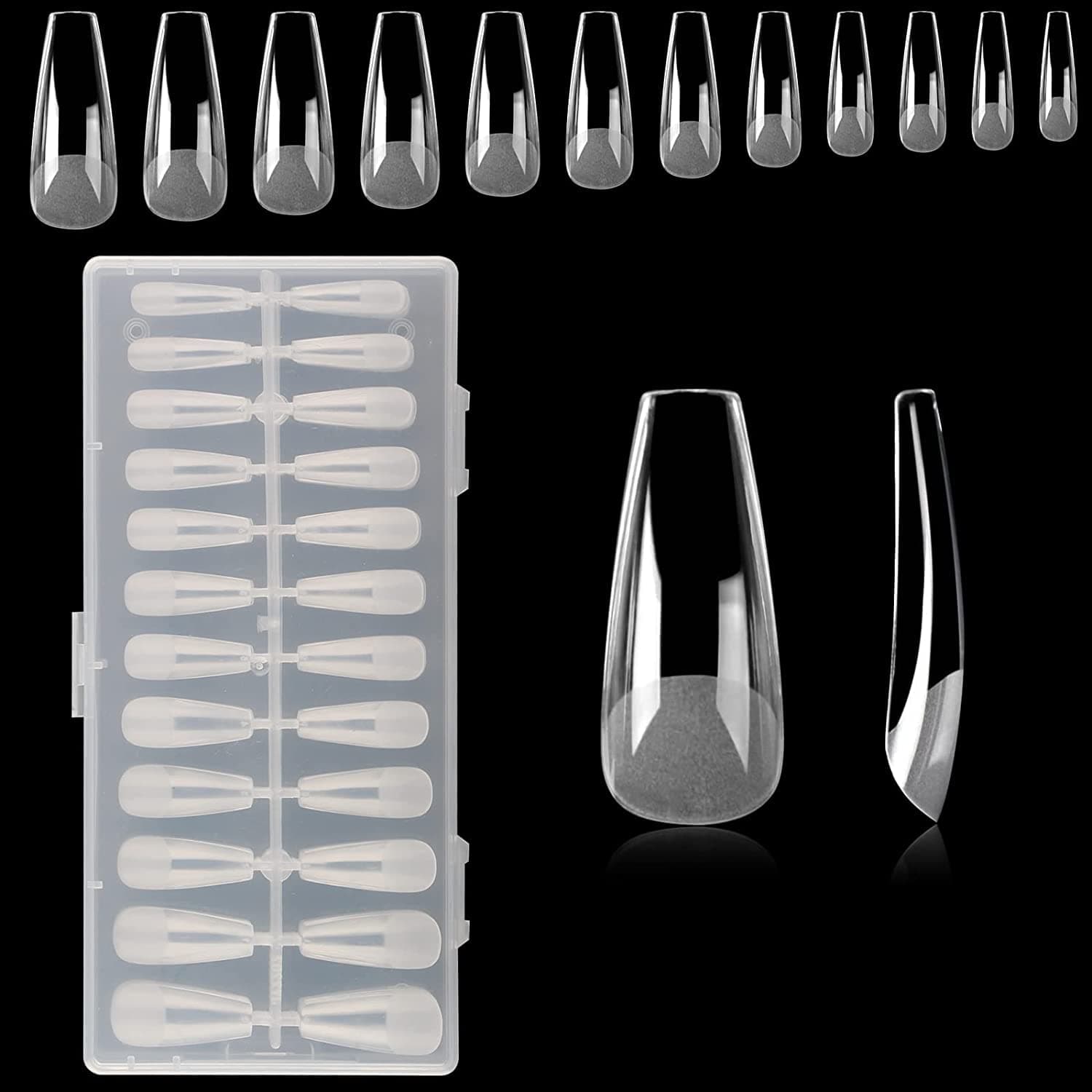 Soft Gel Full Cover Nail Tips Kit for Soak Off Artificial Nail Extensions with Case, 240 PCS Almond Gelly Tips Pre-buff False Press on Nail Tips for Nail Salons and DIY Nail Art (BTM-CT-240)