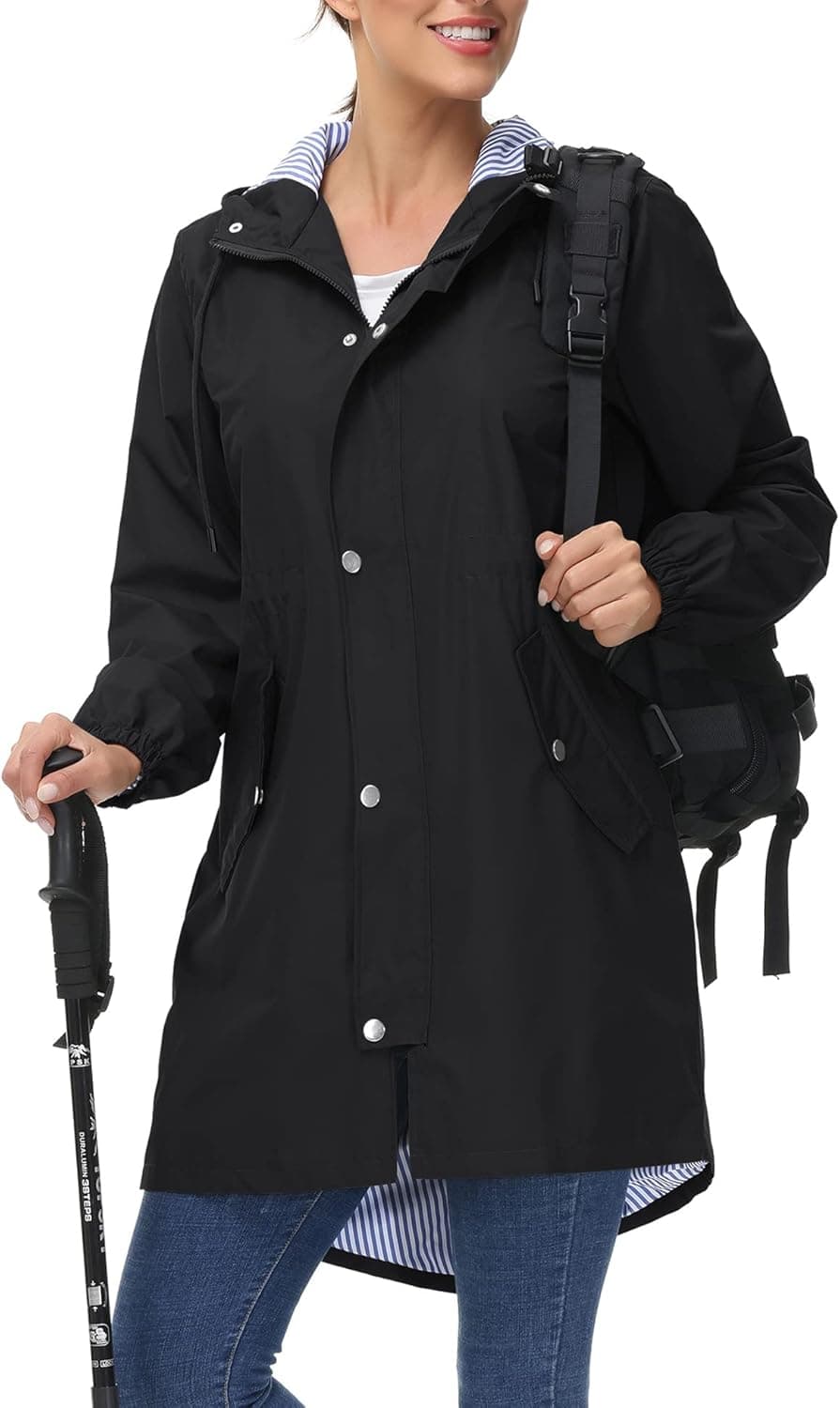 Avoogue Rain Jacket Womens Waterproof Raincoat Hooded Rain Coat Lined Windbreaker Trench Coats with Pockets