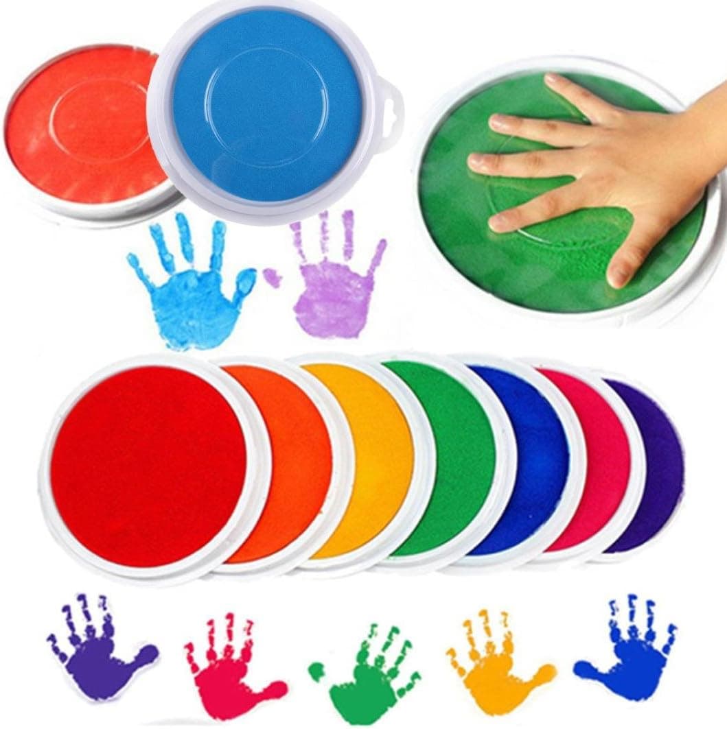 lotus.flower 8Colors Non-Toxic Washable DIY Ink Pad Stamp Finger Painting Craft Cardmaking Large Round for Kids,Wall Painting, Wedding Decoration,Art Crafts and Gifts (8PCs)