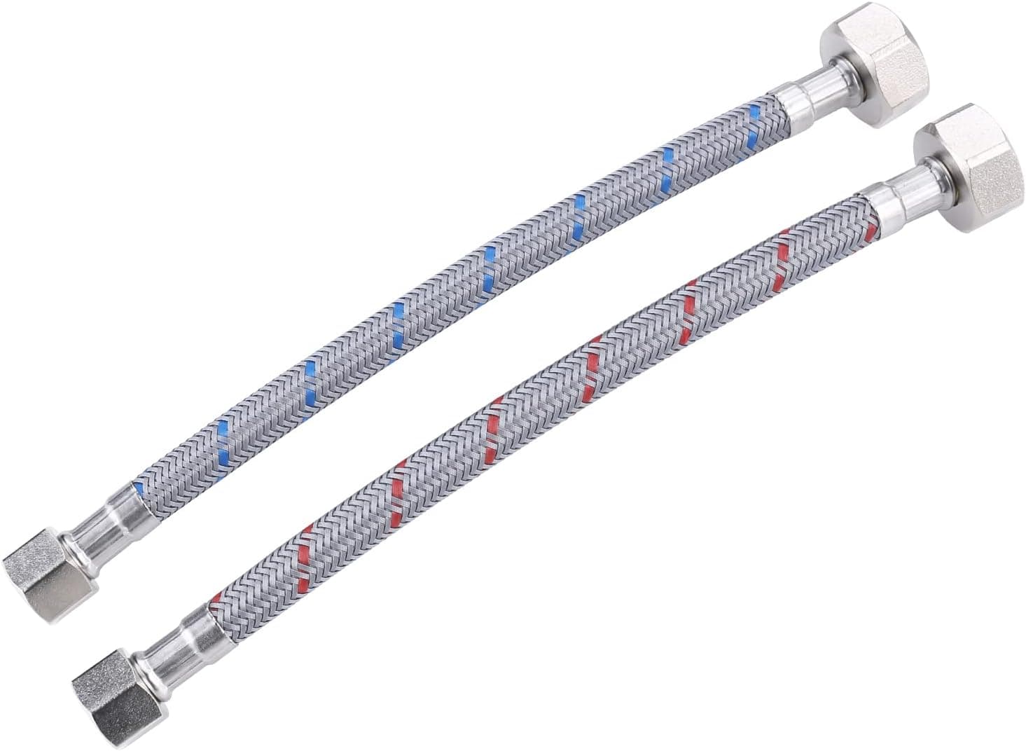 Faucet Supply Lines, ARCORA 8" Length Bathroom Kitchen Faucet Connector Braided Nylon Water Supply Line 3/8" Comp x 1/2" Comp 2Pcs (1 Pair)