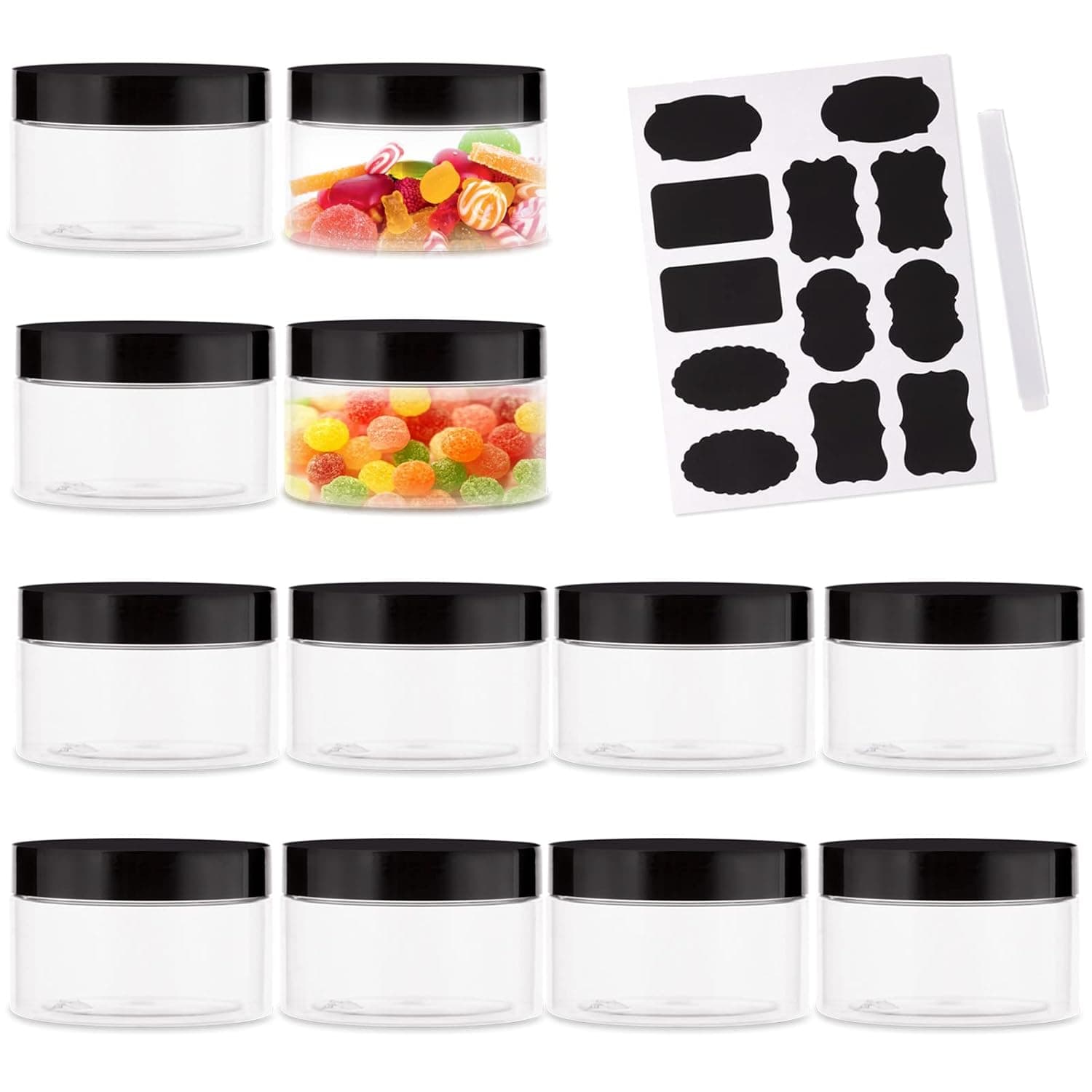 4 oz Plastic Jars with Lids, 12 Pieces Round Clear Plastic Containers with Inner Liners and Labels, Airtight Wide-Mouth Slime Containers for Slime, Party Favors, Paint, Crafts, DIY Making
