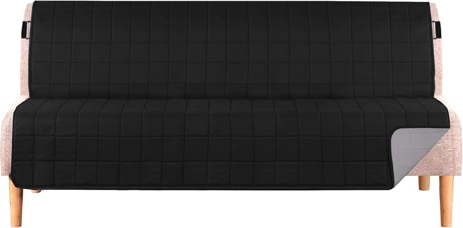 H.VERSAILTEX Reversible Futon Covers for Living Room, Non-Slip Futon Covers for Dogs, Foam Quilted Futon Slipcover with 2" Strap, Seat Width Up to 70" Machine Washable Futon Covers (Black/Grey)
