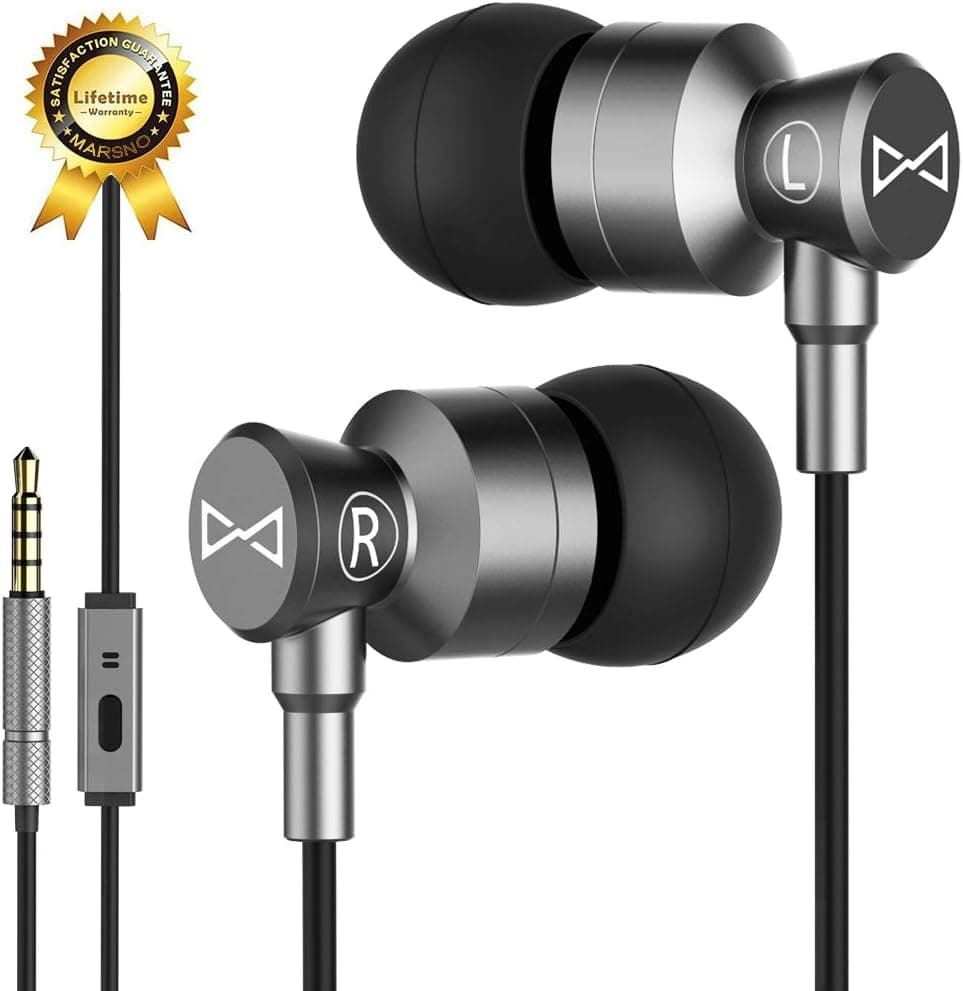 Marsno Earbuds, in Ear Earphones Headphones with Microphone,in-Line Remote - Wired Earbuds, Pure Sound,High Definition,Noise Isolating,Super Heavy BASS (Gray Upgraded)