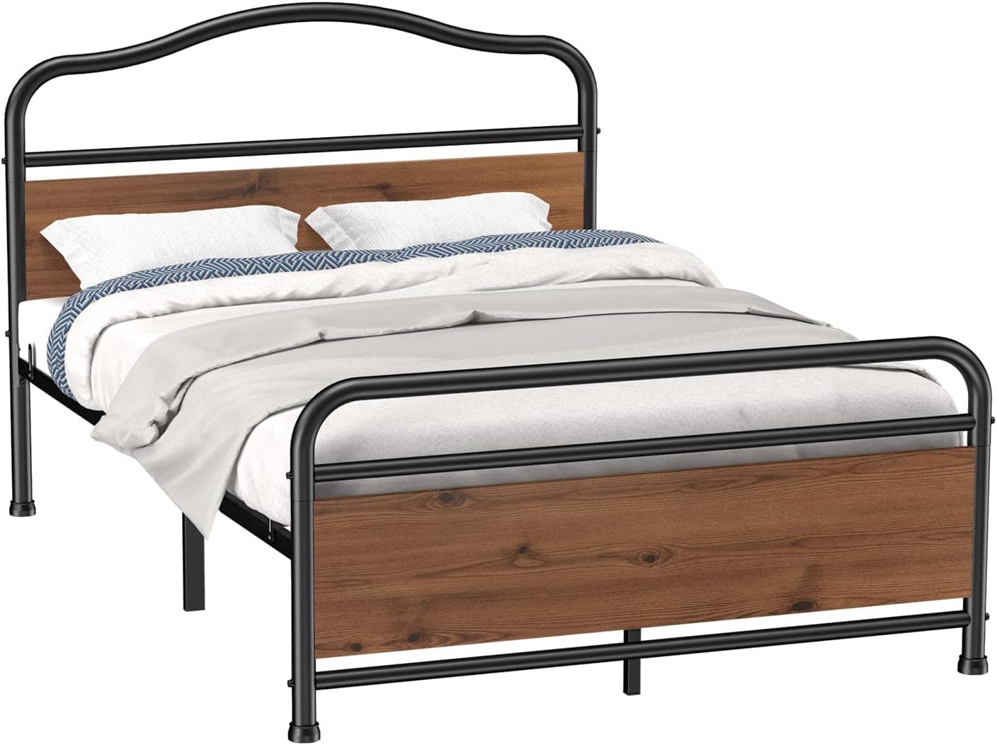 Ciays Queen Size Metal Platform Bed Frame Mattress Foundation with Sturdy Wood Headboard and Footboard No Box Spring Needed Under Bed Storage Steel Slats,Black