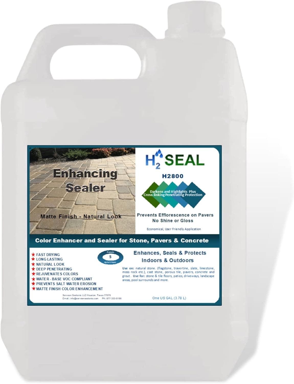 Serveon Sealants H2800 Color Enhancer Sealer for Natural Stone - No Sheen, Water-Base & Matte Wet Look Sealer for Pavers, Flagstone, Slate, Marble, Sandstone, Travertine, Grout & Concrete (1 Gallon)