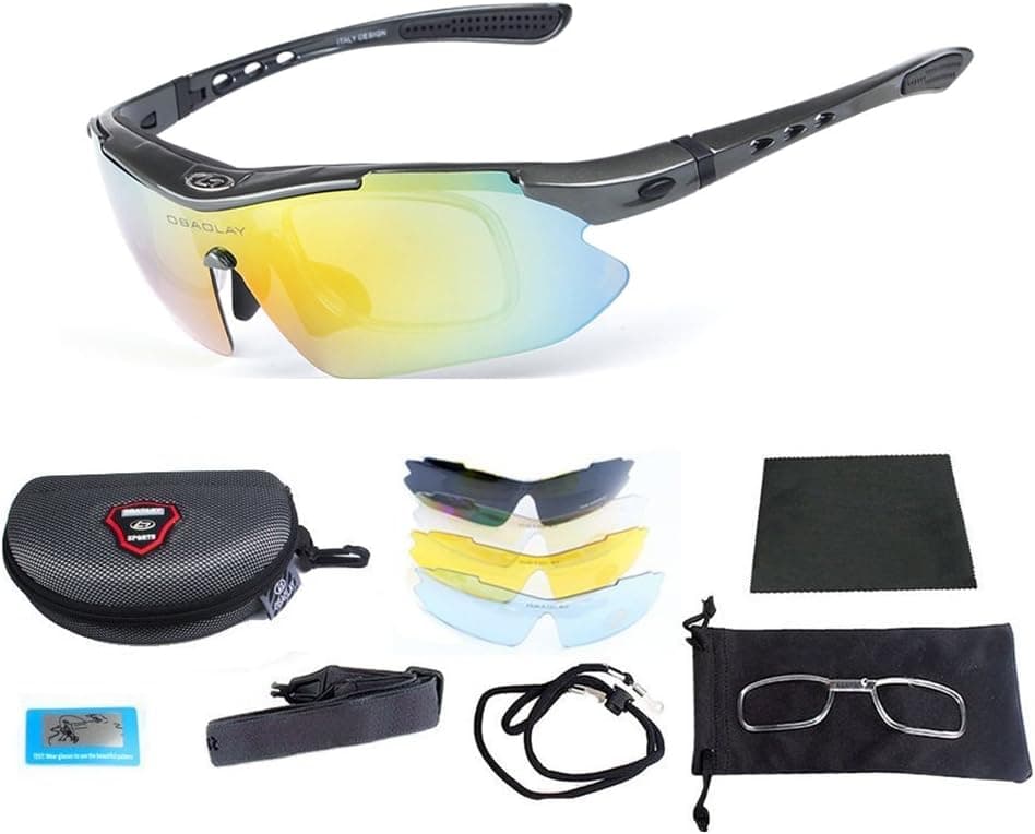 SAMPACT Polarized Sports Sunglasses, UV400 Protection,with 5 Interchangeable Lenses, TR90 Lightweight Frame, Cycling Glasses for Men and Women for Running Skiing Fishing Driving Hiking Riding