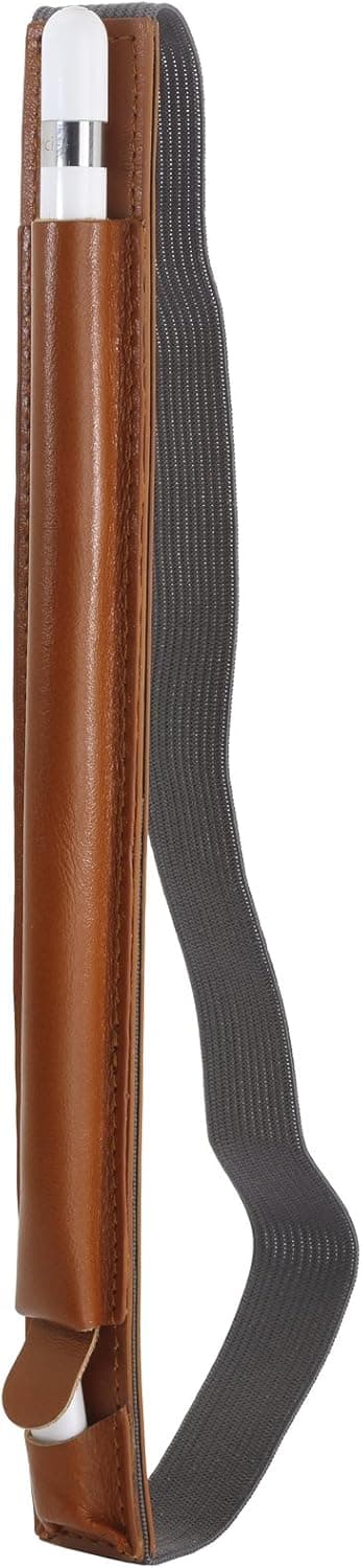 StilGut Genuine Leather Pencil Holder for Apple Pencil & iPad 2018/iPad Pro 9,7"/iPad Pro 10.5", Sleeve Case with Pocket for Lightning Adapter, Cognac Brown