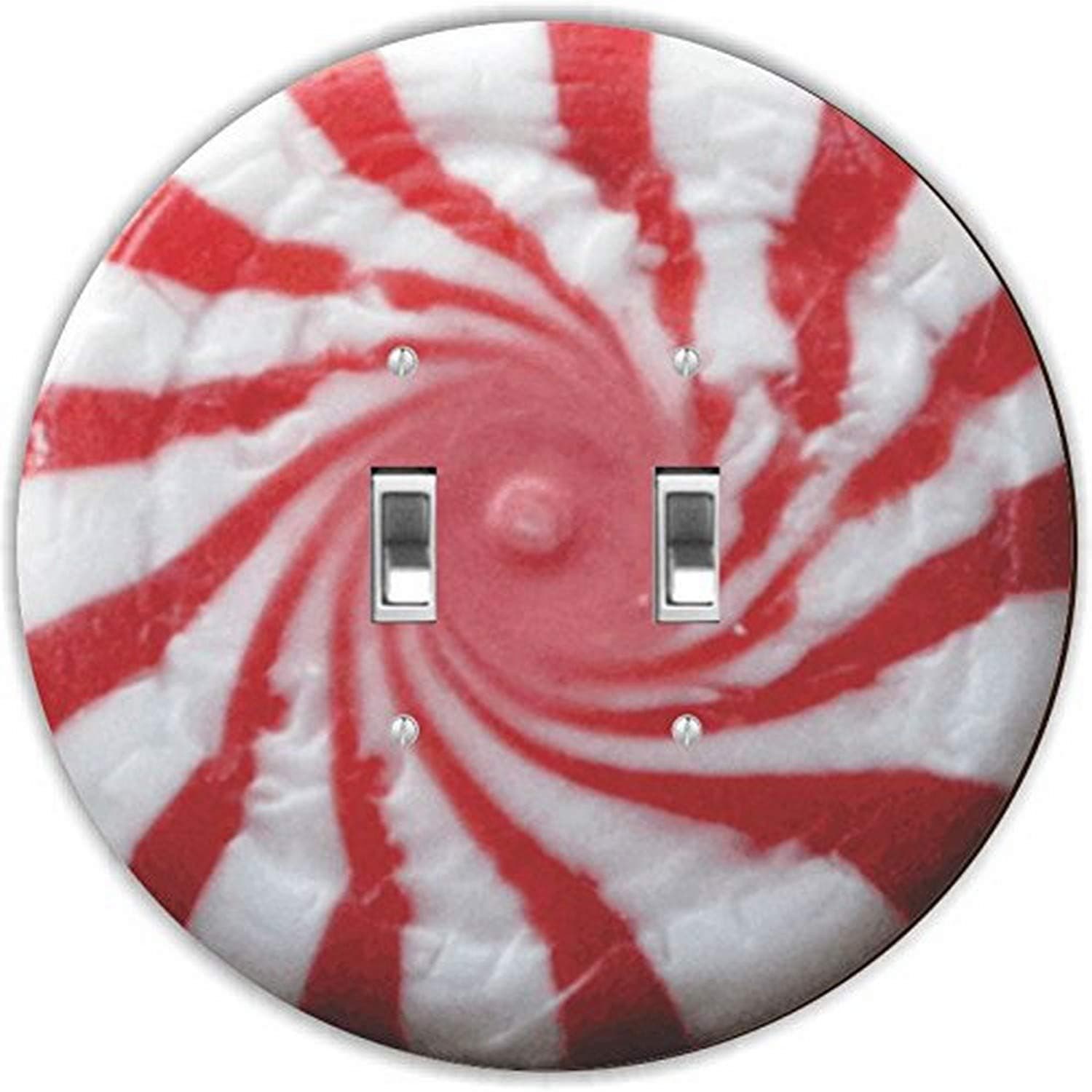 Rikki Knight RND-LSPDBL-7 Peppermint Round Design Double Toggle Light Switch Plate, Red/White
