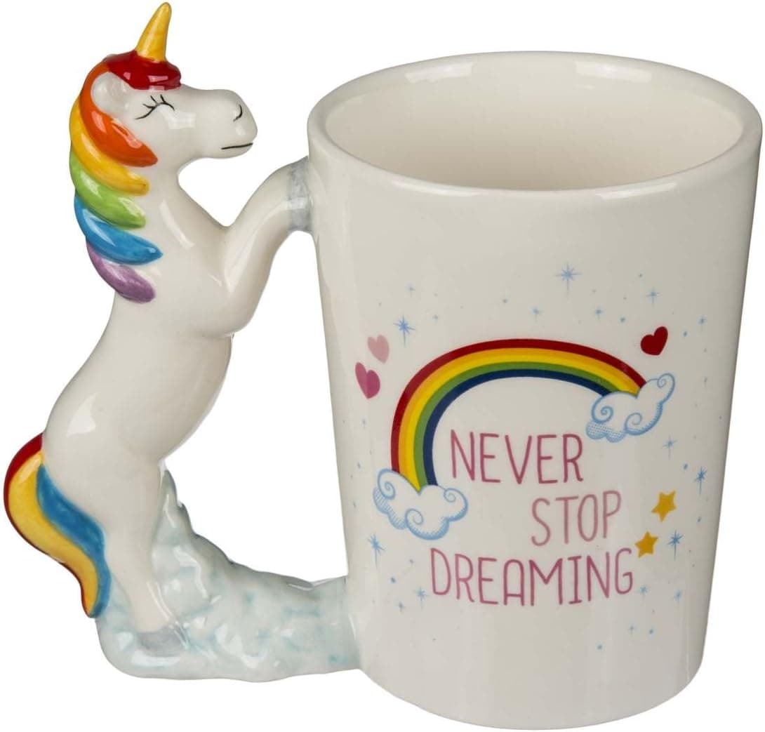 Ceramic Mug with Unicorn Figurine Handle, Never Stop Dreaming, Ca. 11 x 9 cm