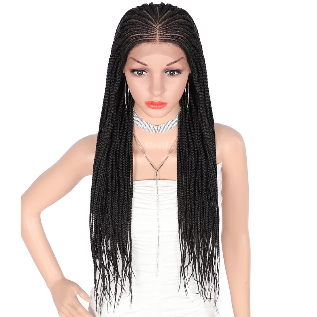 Kalyss 31" Realistic Hand Braided Synthetic Lace Front Wigs for Women 13X6 Wide Soft Lace Area Natural Parting Lightweight Braiding Hair Cornrow Wig Lace Frontal Twist Braids Wigs with Baby Hair
