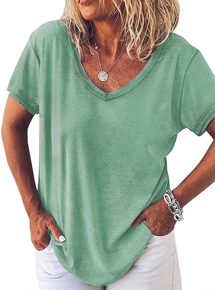 Meikulo Women's Short Sleeve V-Neck T-Shirt Loose Casual Tee Shirts Summer Tops