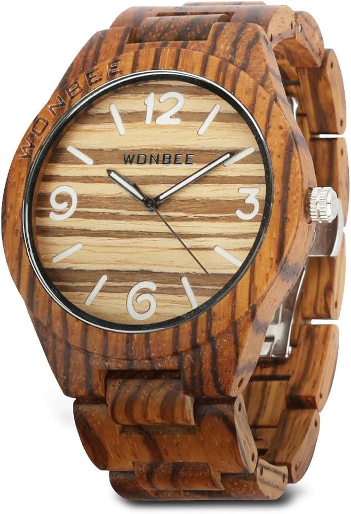 WONBEE Wooden Watch for Men/Women-Handmade Wood Watches-Wood Watchband-Wood Bezel-Luminous Display-Zebra Wood-ARABTOON Series