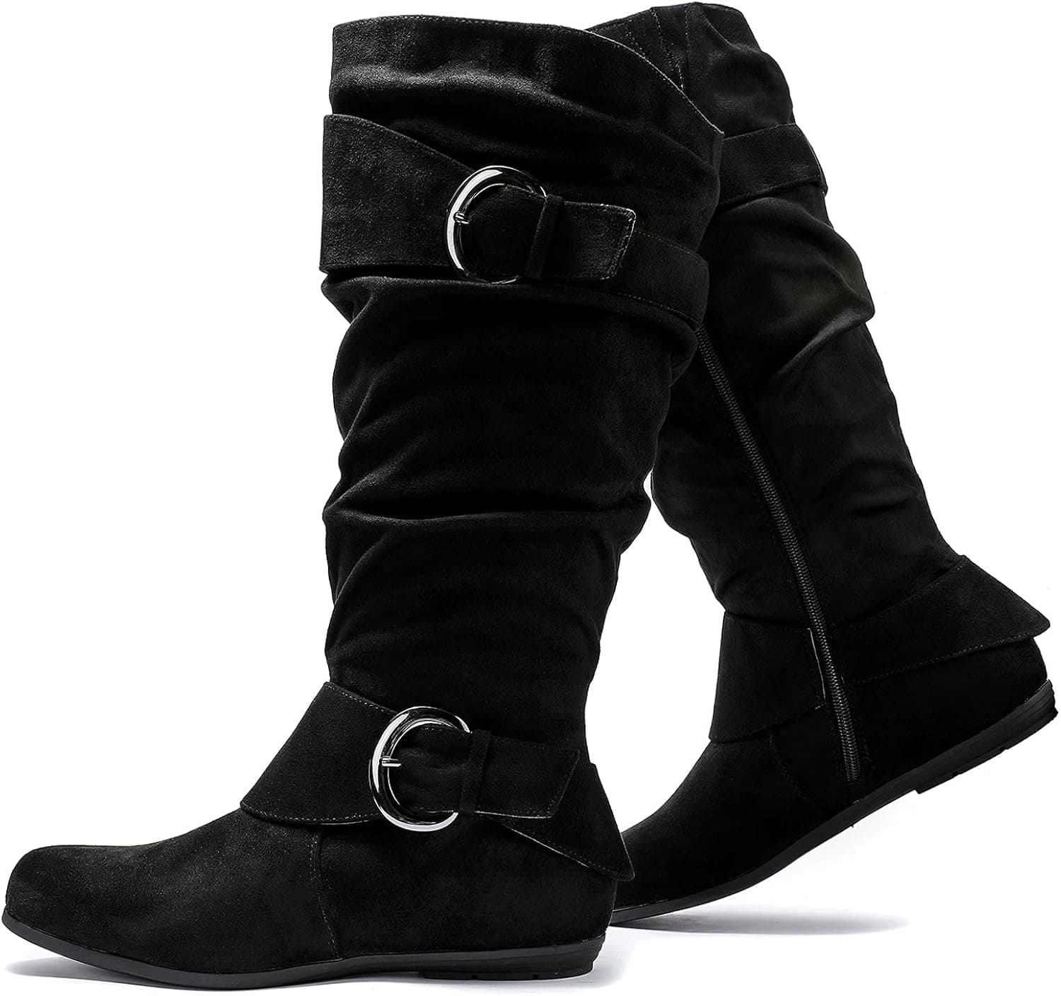 Luoika Women's Extra Wide Calf Slouchy Boots, Wide Width Mid Calf Flat Heel Boots for Women.