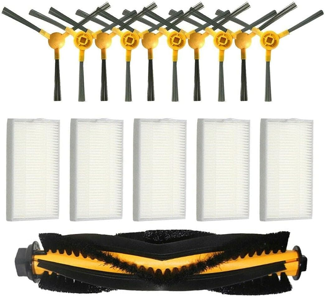 Main Roller Side Brush Filter for MOOSOO RT30 RT40 RT50 Vacuum Cleaner Parts, 1 Main Brush, 10 Side Brush, 5 Filter