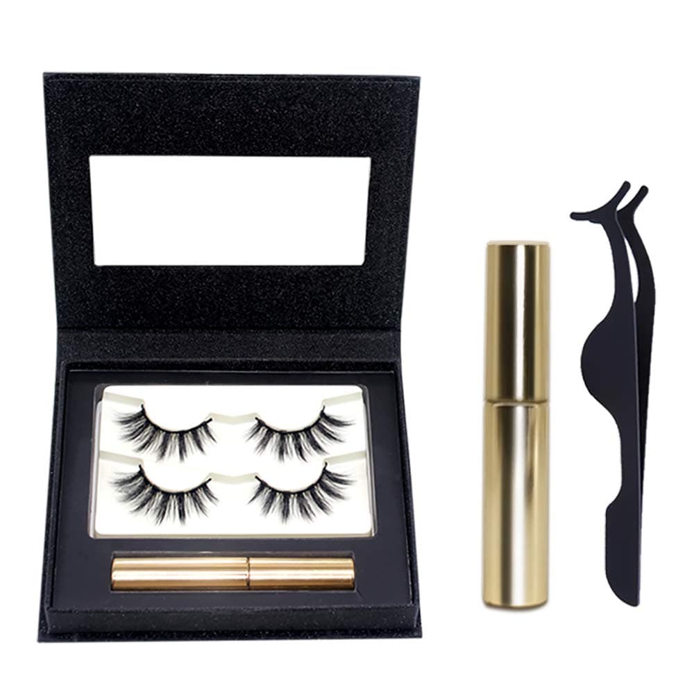 Magnetic Eyeliner & 3D Magnetic Eyelashes & Tweezers,2 Pair Upgraded Magnetic Eyelashes 5ml Black Waterproof Magnetic Liquid Eyeliner Kit,Mangetic Eyelinerliquid Magnetic False Lashes (ML-3D-C04)