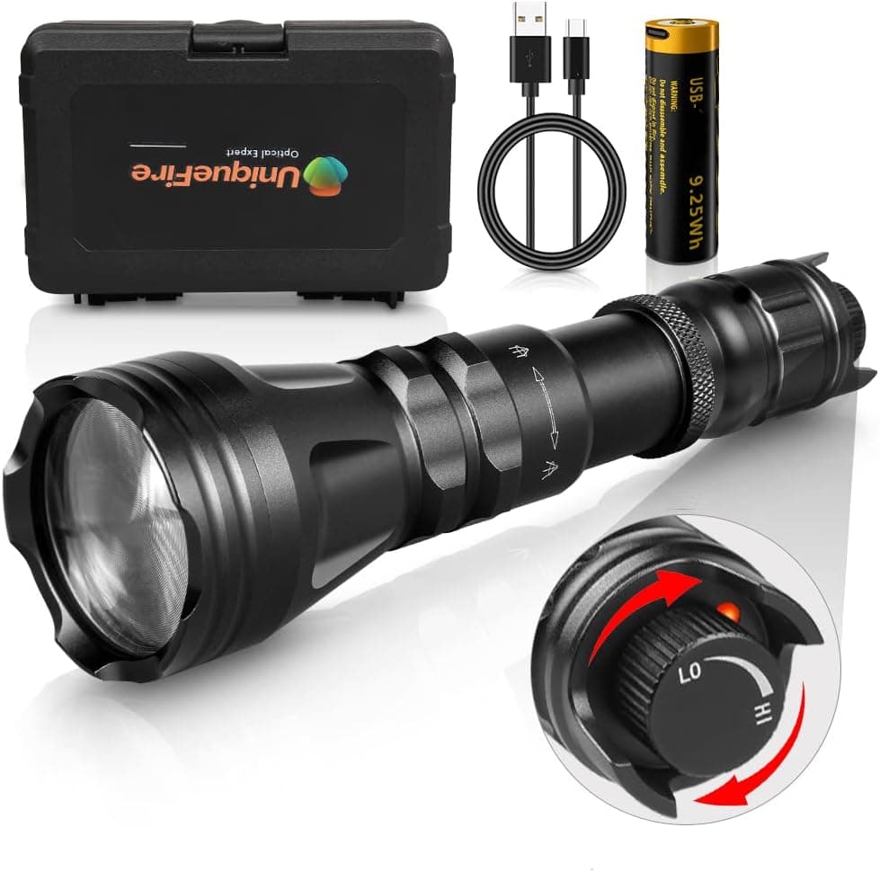 UniqueFire 850nm IR Illuminator Flashlight Lights for Night Vision,Penetration Strong Fresnel Lens Zoomable Infrared Torch Light Rechargeable,Rapid Focus & Dimmer Switch,Exquisite Black Box Packaging