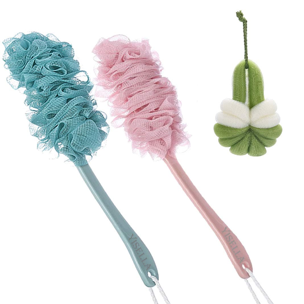 Yisella Back Bath Brush Long Handle 2pcs Set Loofah Sponge Back Scrubber For Men
