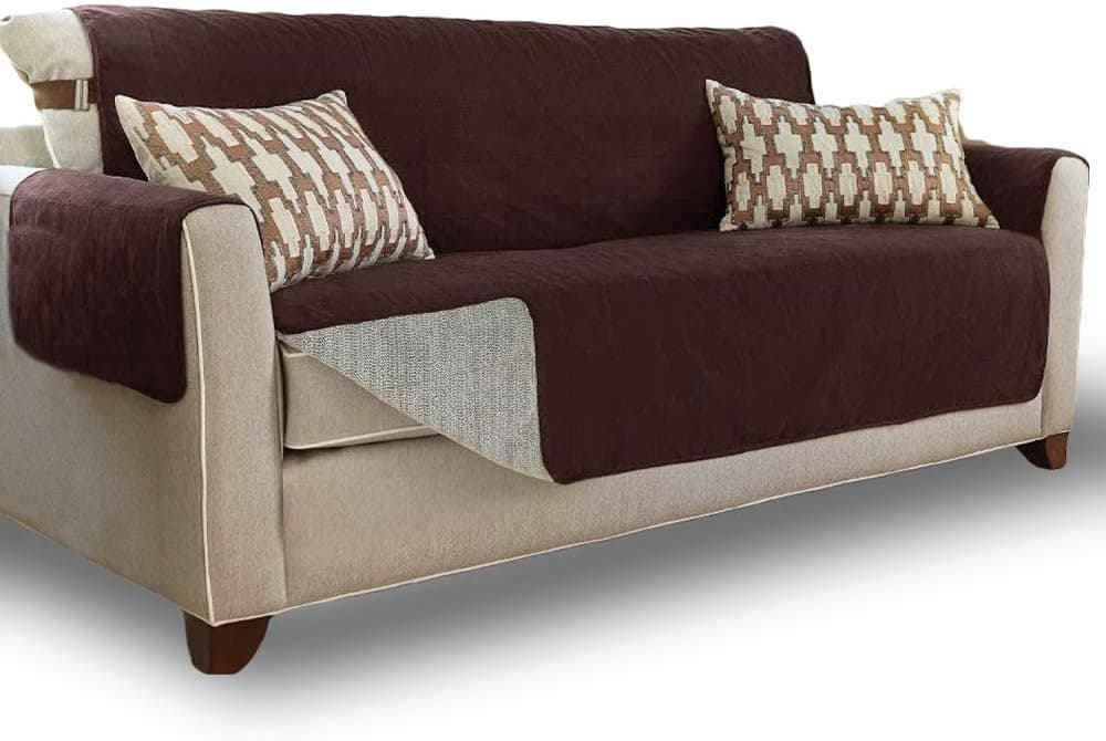 Gorilla Grip Original Soft Sofa Protector, XL Oversized, 78" Seat Width, Patented Slip Resistant Durable Furniture Slipcover with Straps, Suede-Like Washable Couch Cover for Dogs, Kids, Pets, Brown