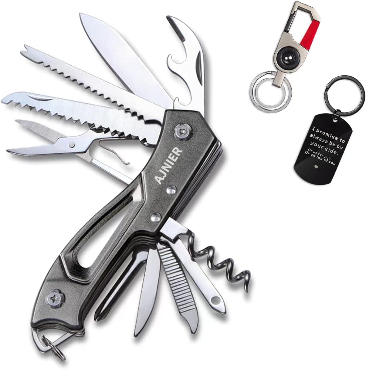 AJNIER 14 in 1 keychain Multitool Pocket knife Set, Birthday Gifts Box Basket For him, Scissors, Bottle Opener, Saw, All in One Tool for Men (BEST GIFTS MULTITOOL SET)