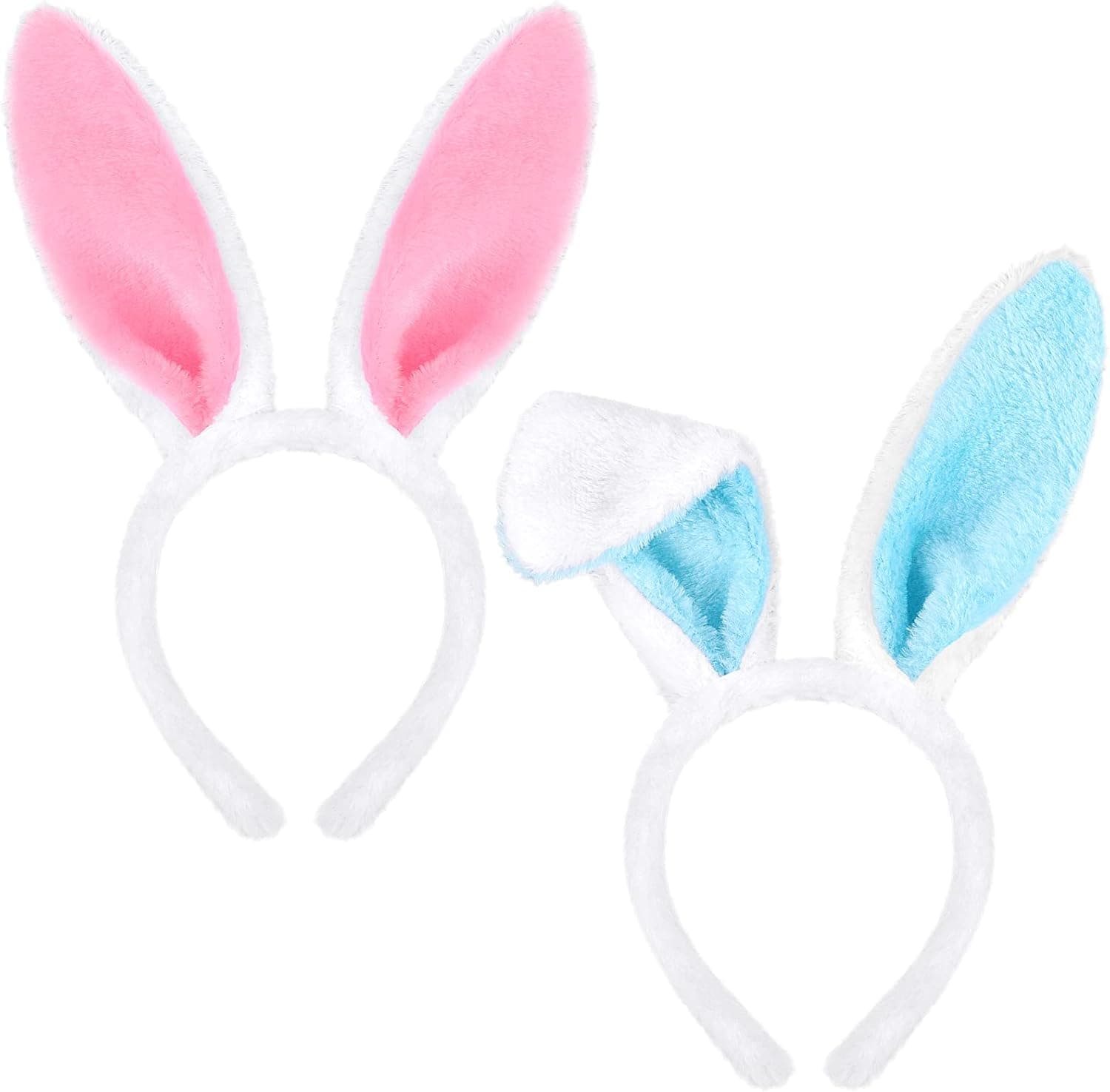 Aneco 2 Pack Bunny Headband Easter Bunny Ears Hairbands Plush Pink Bunny Headband for Easter Party Favor Costume (Pink, Blue)