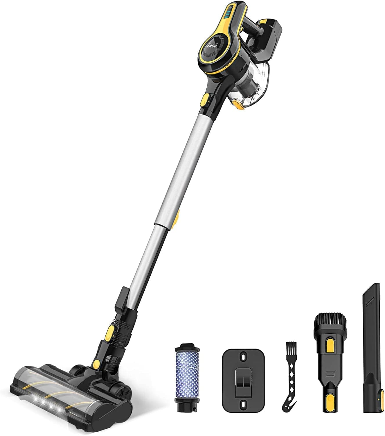 INSE Cordless Vacuum Cleaner, Stick Vacuum with 23Kpa Powerful Suction, 250W Brushless Motor Vacuum Cleaner with 2500 Detachable, 40mins Runtime Handheld Vacuum for Hard Floor, Carpet