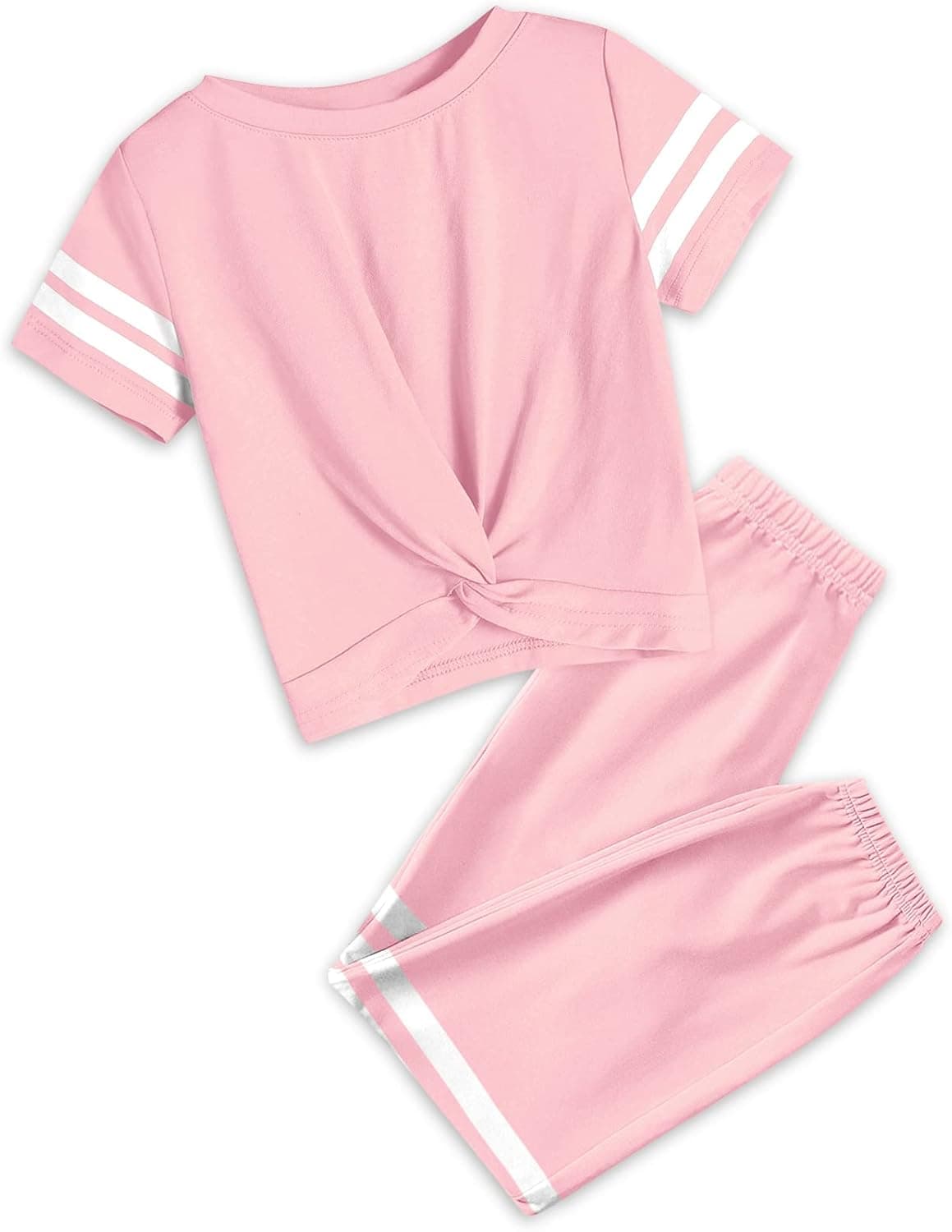 Kids Girls Pant Sets 2 Pieces Outfit Sets Casual Striped Crop Tops and Sweatpants Tracksuits