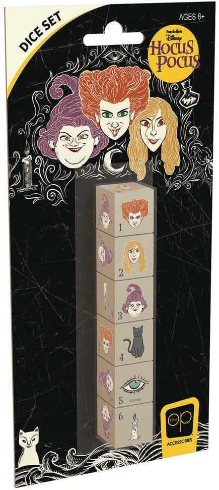 Hocus Pocus Dice Set | Collectible d6 Dice Featuring Characters & References - Sanderson Sisters (Winifred, Sarah, and Mary), Thackery Binx, Candle, and Book Eye | Officially Licensed 6-Sided Dice