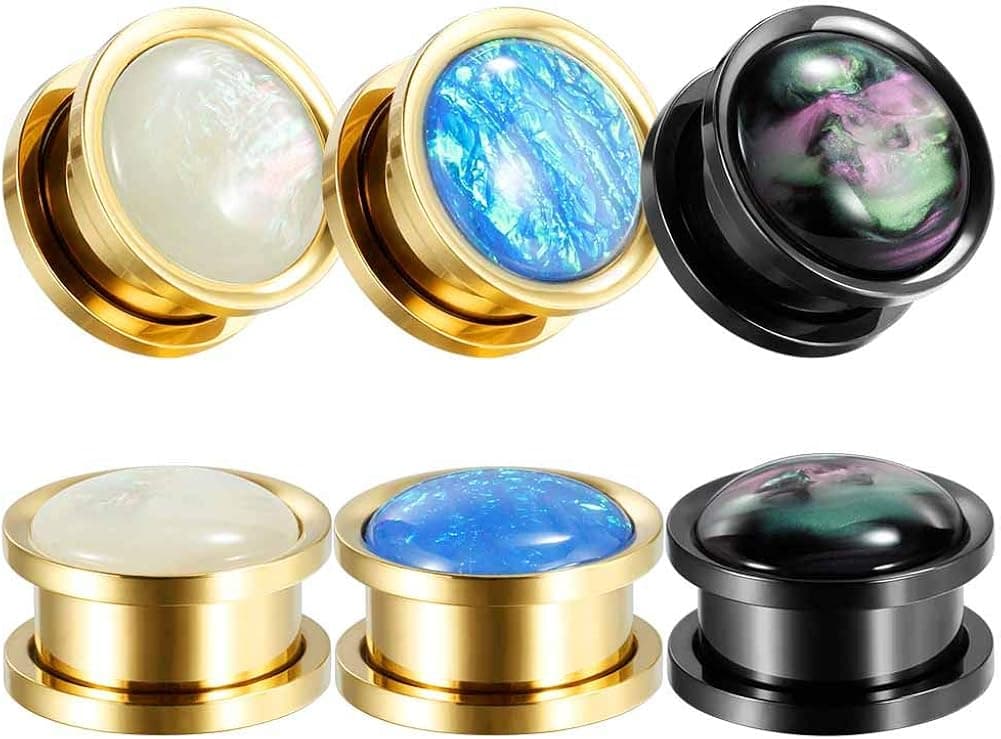TBOSEN 2PCS Set Ear Tunnels Plugs Screwed Ear Tunnels Stainless Steel Ear Gauges Expander Stretcher Piercing Ear Gauges with O-Ring Body Piercing 2g-1'' in 6mm-25mm