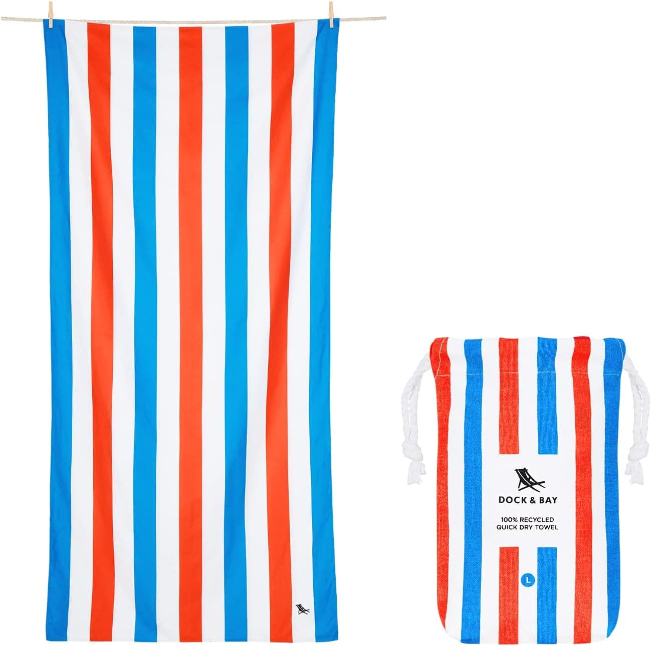 Dock & Bay Lightweight Beach Towel - Quick Dry, Sand Free - 100% Recycled - Includes Bag - Summer - Pool Side Parties (2021), Large (160x90cm, 63x35)