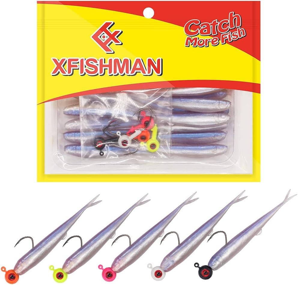 Crappie-Baits- Plastics-Jig-Heads-Kit-Minnow-Fishing-Lures-for Crappie-Panfish-Bluegill-20Piece Kit - 15 Bodies- 5 Crappie Jig Heads