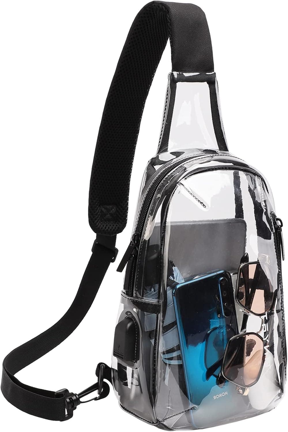 TINYAT Clear Sling Bag Stadium Approved Transparent Chest Bag Casual Crossbody Shoulder for Women Men