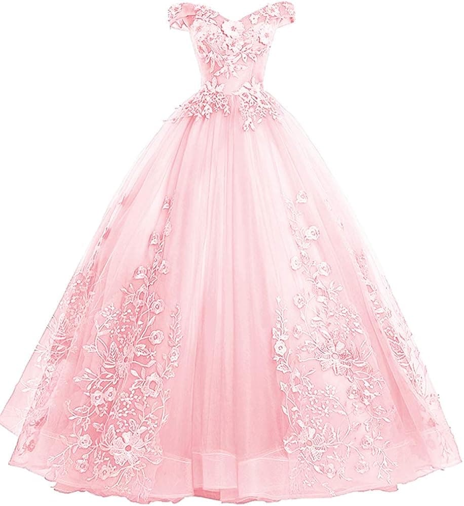 EileenDor Women's Quinceanera Dresses Lace Appliques Off Shoulder Ball Gown Sweet 16 Dresses with Pearl