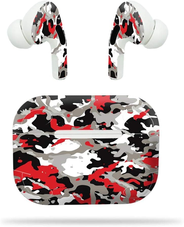 MightySkins Compatible with Apple Airpods Pro - Red Camo | Protective, Durable, and Unique Vinyl Decal Wrap Cover | Easy to Apply, Remove, and Change Styles | Made in The USA
