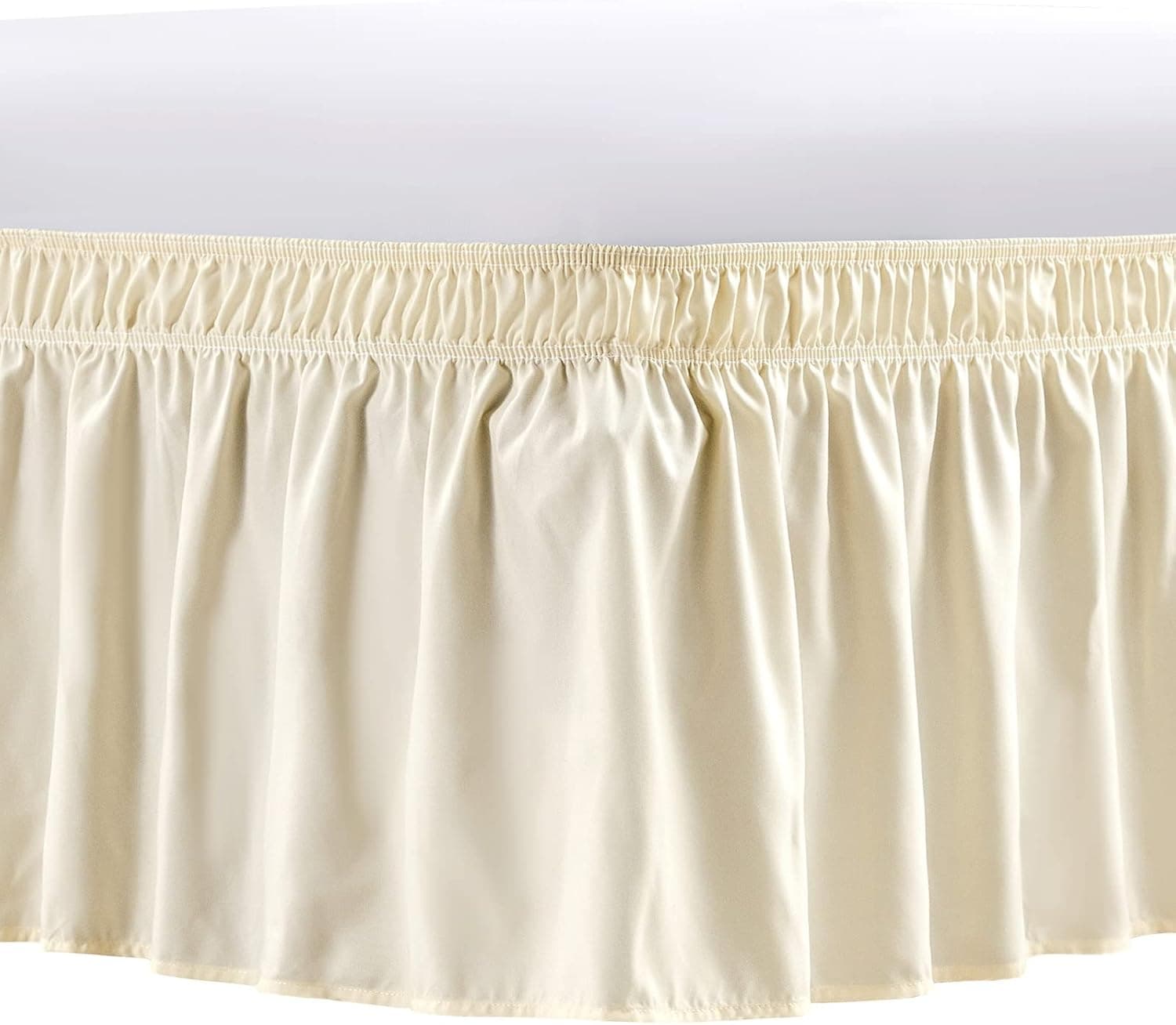 FreshCulture Wrap Around Ruffled Bed Skirt for Full Beds, 15 Inch Tailored Drop, Adjustable Elastic Dust Ruffles Full Size, Easy Fit Wrinkle & Fade Resistant, Soft Brushed Fabric, Cream Beige