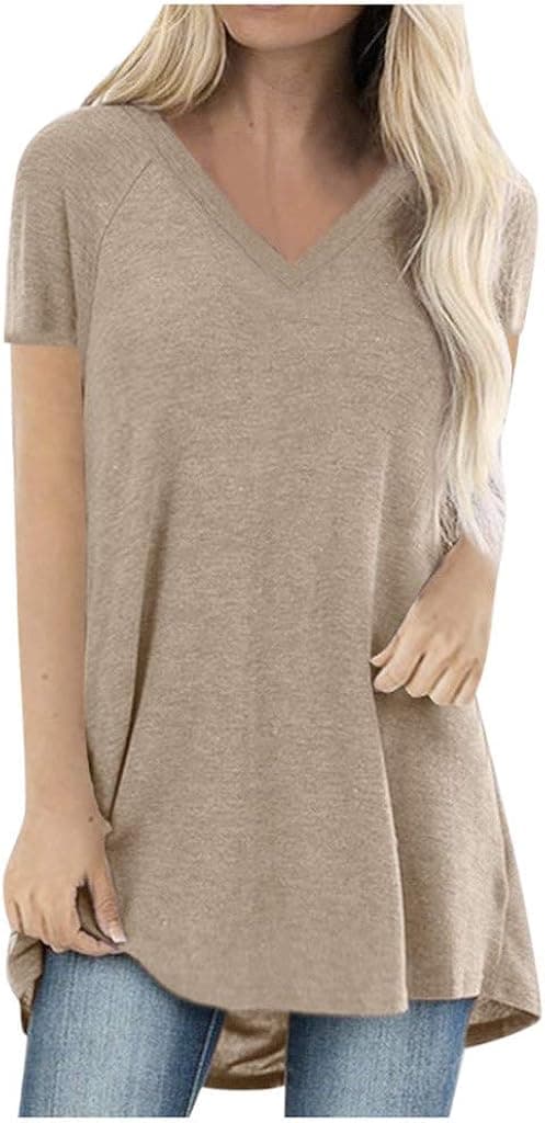 Tunics for Women to Wear with Leggings Short Sleeve Flowy Shirts Dandelion Print Tops Plus Size