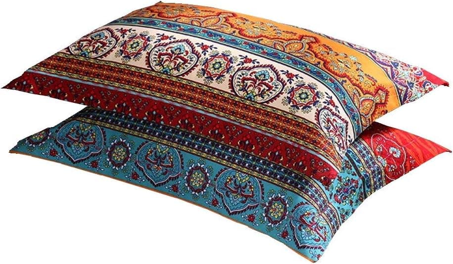LELVA Boho Pillow Cases Set of 2 Piece Queen Standard Colorful Bohemian Striped Pillowshams 100% Cotton Brushed Pillow Covers Pillow Protectors 20" x 30" Pattern# 1