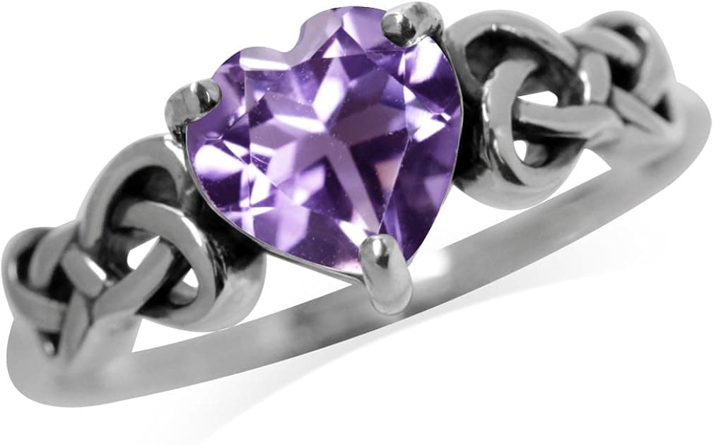 Silvershake 1.04ct. Natural Heart Shape Amethyst 925 Sterling Silver Celtic Knot Ring